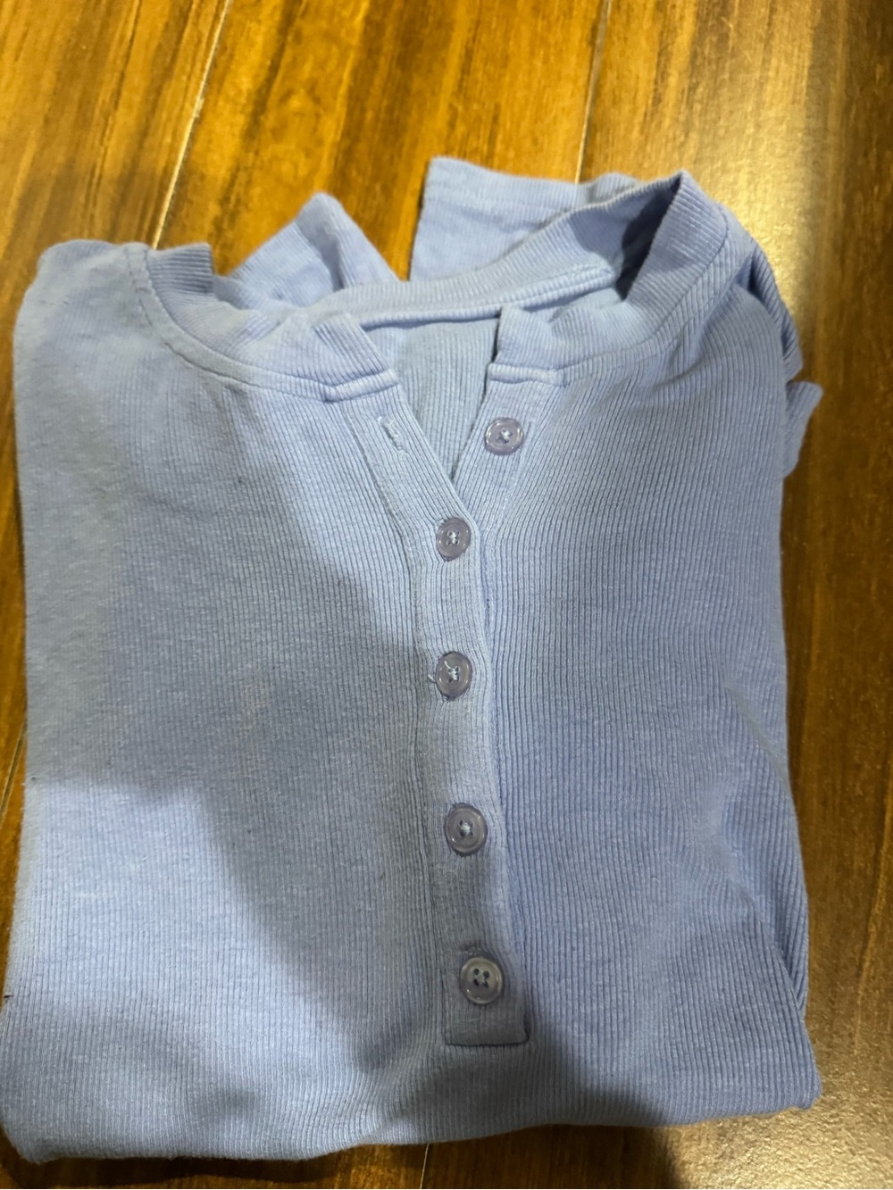 Women’s Long Sleeve Ribbed Henley Tee - Light Blue